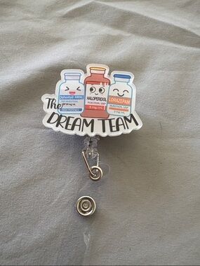 The DREAM TEAM Cute Medication Badge Reel - White/Blue/Red